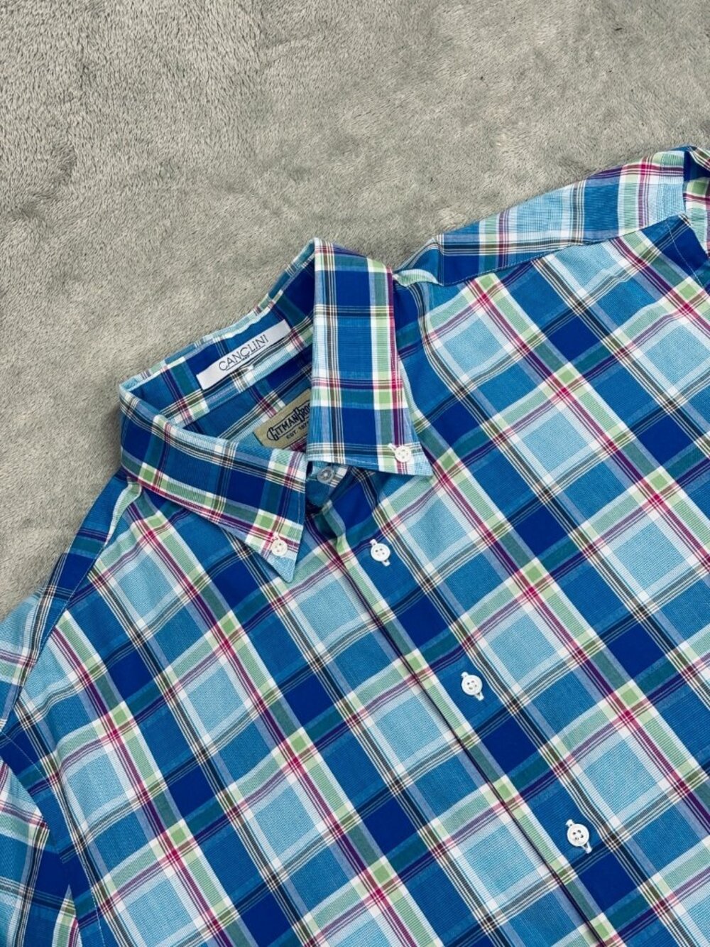 Canclini Gitman Bros Shirt Mens XL Blue Plaid Long Sleeve Casual Button Down